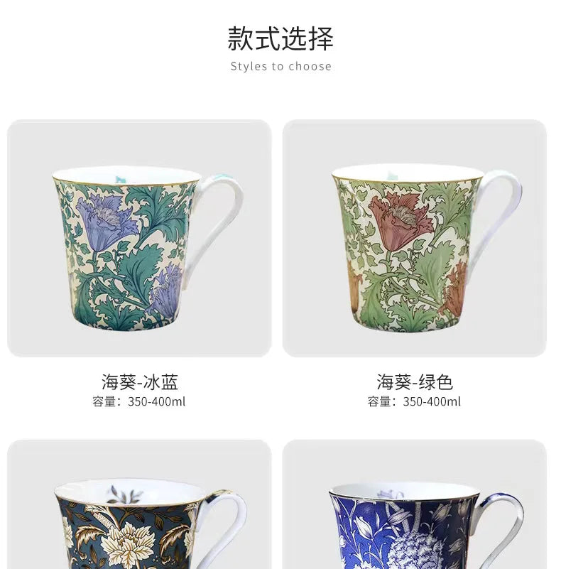 400ml Creative Flower Ceramic Mugs With Handle Floral Mugs Porcelain Bone China Tea Mug Coffee Cups Large Coffee Mugs Home Decor