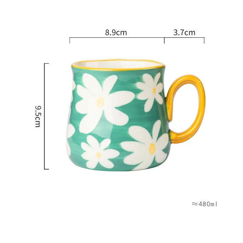 1pcs ceramic mug, hand drawn style water cup, 16oz/480ml breakfast cereal coffee cup