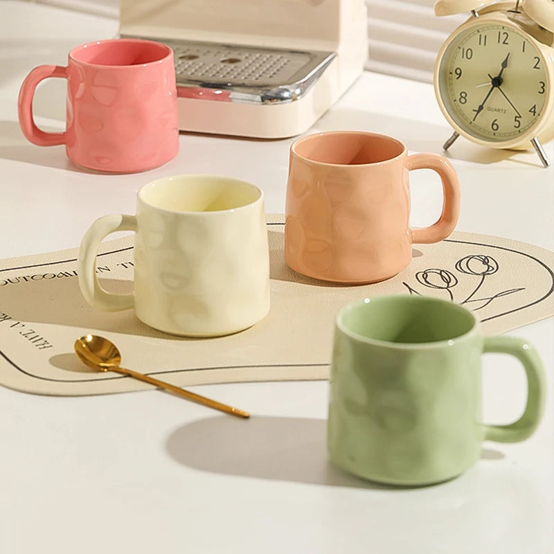 350ml Household Solid Ceramic Cup New Handle Cream Wind Office Coffee Cups High Aesthetic Underglaze Colour Green Creative Mug