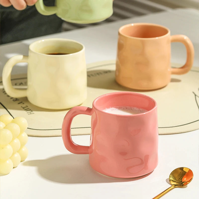 350ml Household Solid Ceramic Cup New Handle Cream Wind Office Coffee Cups High Aesthetic Underglaze Colour Green Creative Mug