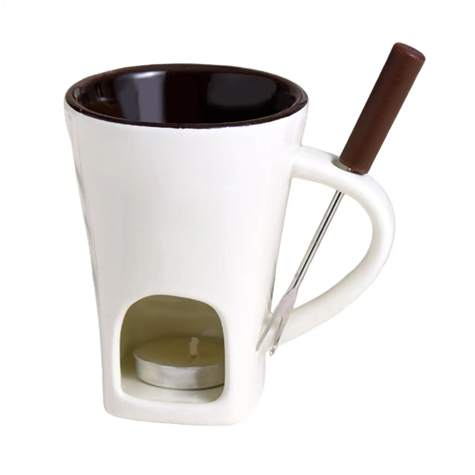 130ML European Candle Cup Cheese Chocolate Melting Ceramic Mug Heating Food Ceramic Mug with Fork Creative Coffee Mug Tableware