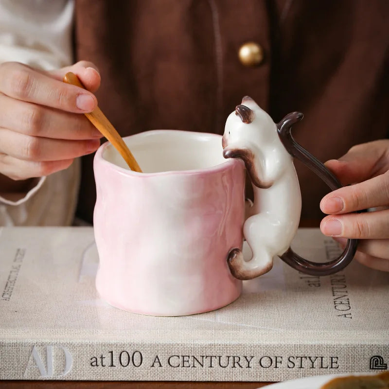 350ml Creative Ceramic Cat Mug with 3D Embossed Cat Design Exquisite Afternoon Tea Latte Coffee Cup Home Breakfast Milk Mug Gift
