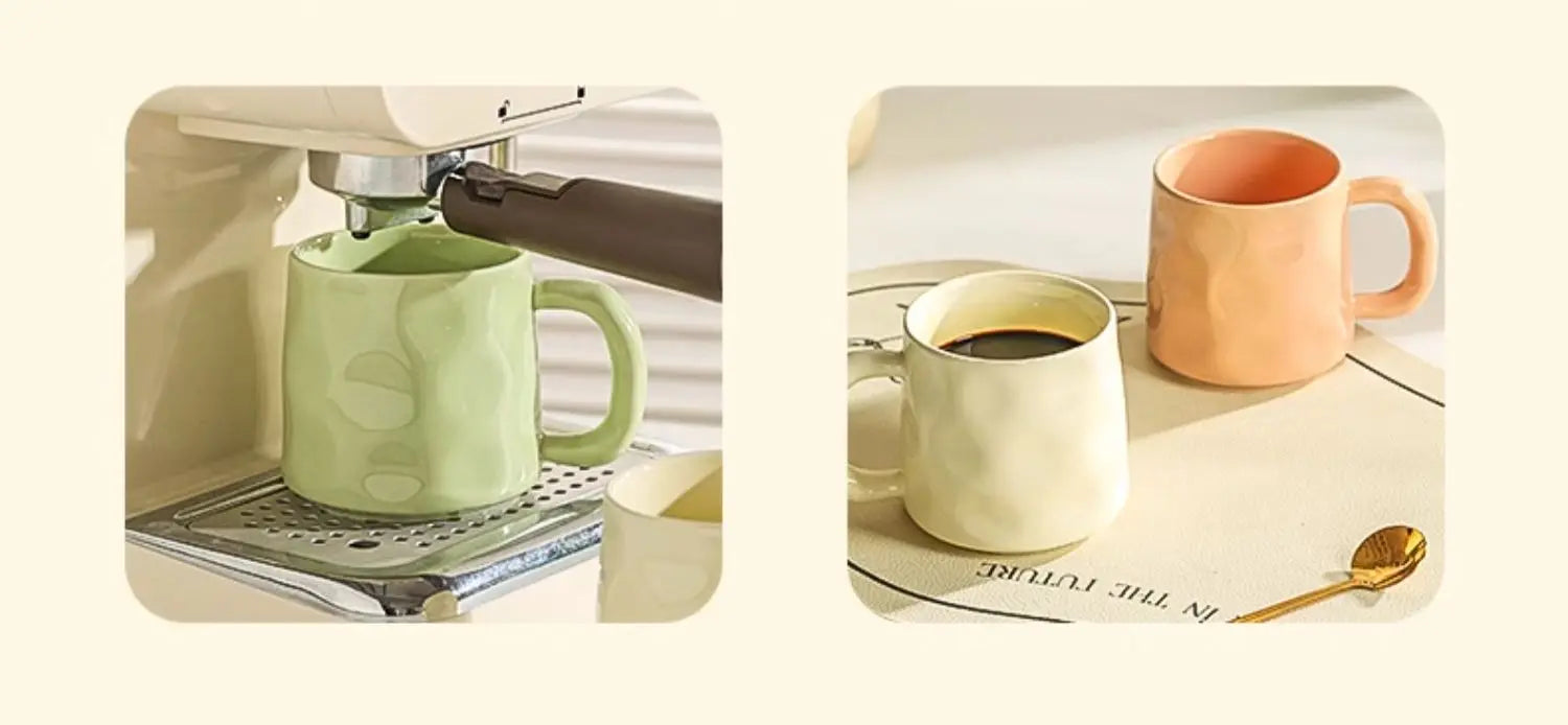 350ml Household Solid Ceramic Cup New Handle Cream Wind Office Coffee Cups High Aesthetic Underglaze Colour Green Creative Mug