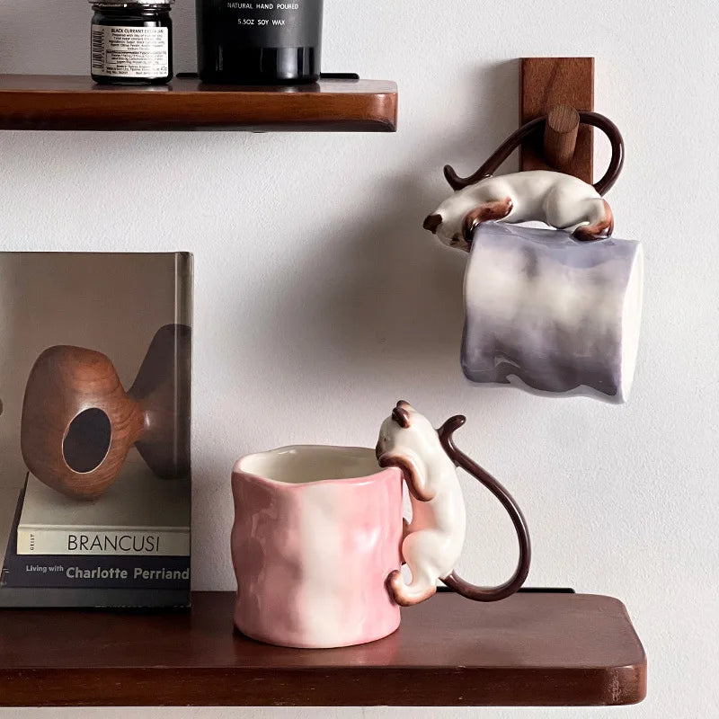 350ml Creative Ceramic Cat Mug with 3D Embossed Cat Design Exquisite Afternoon Tea Latte Coffee Cup Home Breakfast Milk Mug Gift