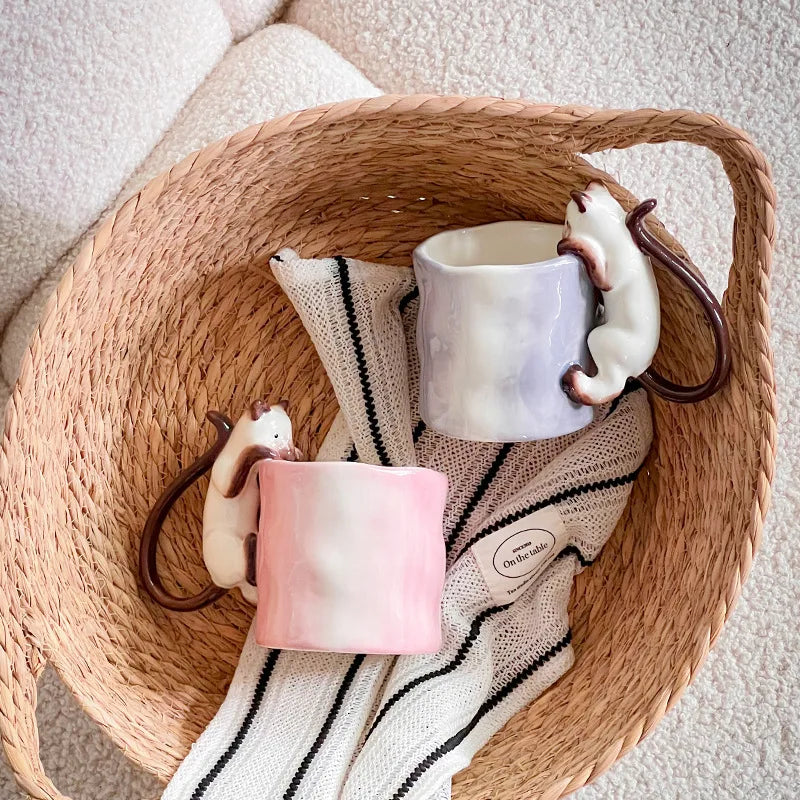 350ml Creative Ceramic Cat Mug with 3D Embossed Cat Design Exquisite Afternoon Tea Latte Coffee Cup Home Breakfast Milk Mug Gift