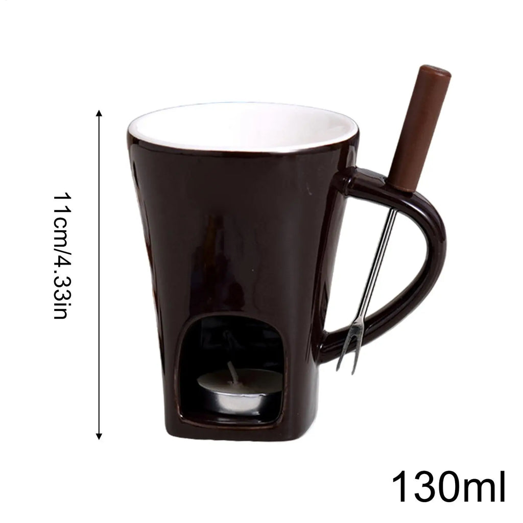 130ML European Candle Cup Cheese Chocolate Melting Ceramic Mug Heating Food Ceramic Mug with Fork Creative Coffee Mug Tableware