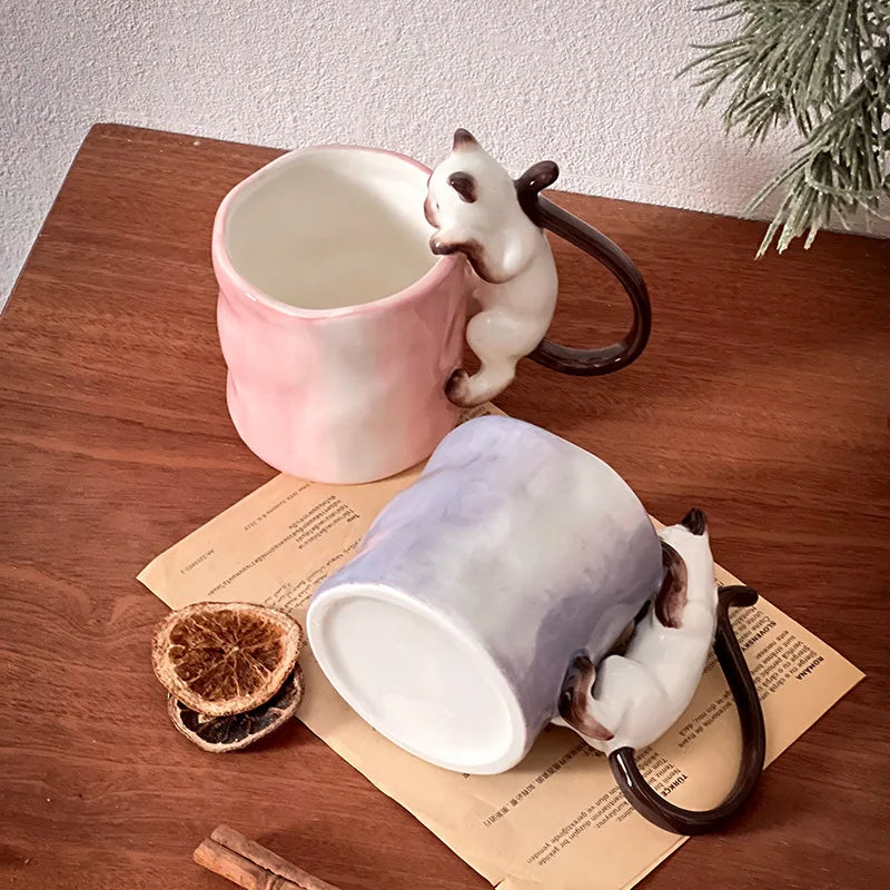350ml Creative Ceramic Cat Mug with 3D Embossed Cat Design Exquisite Afternoon Tea Latte Coffee Cup Home Breakfast Milk Mug Gift