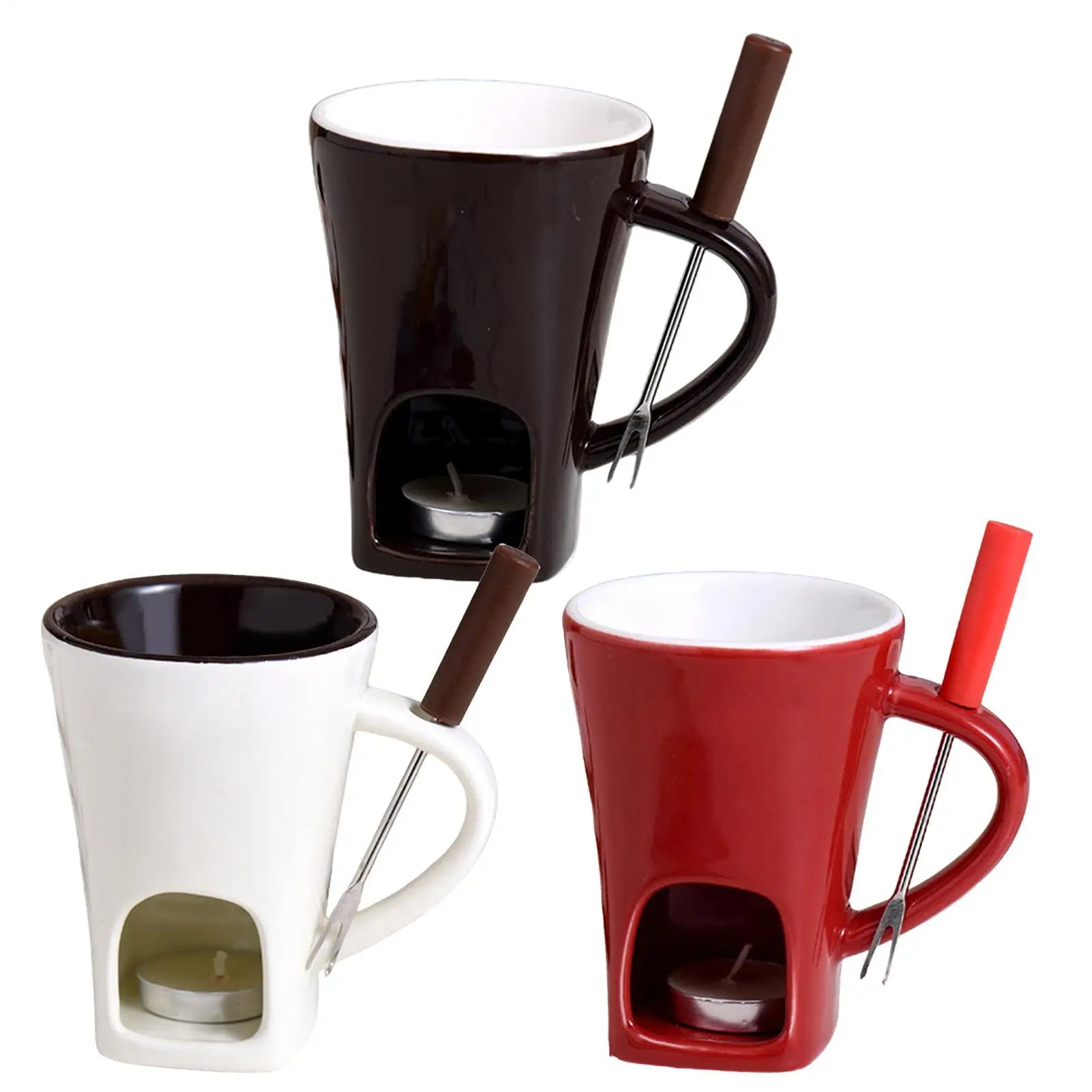 130ML European Candle Cup Cheese Chocolate Melting Ceramic Mug Heating Food Ceramic Mug with Fork Creative Coffee Mug Tableware