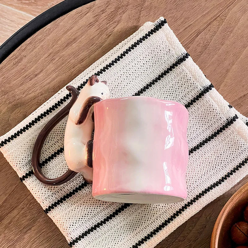 350ml Creative Ceramic Cat Mug with 3D Embossed Cat Design Exquisite Afternoon Tea Latte Coffee Cup Home Breakfast Milk Mug Gift