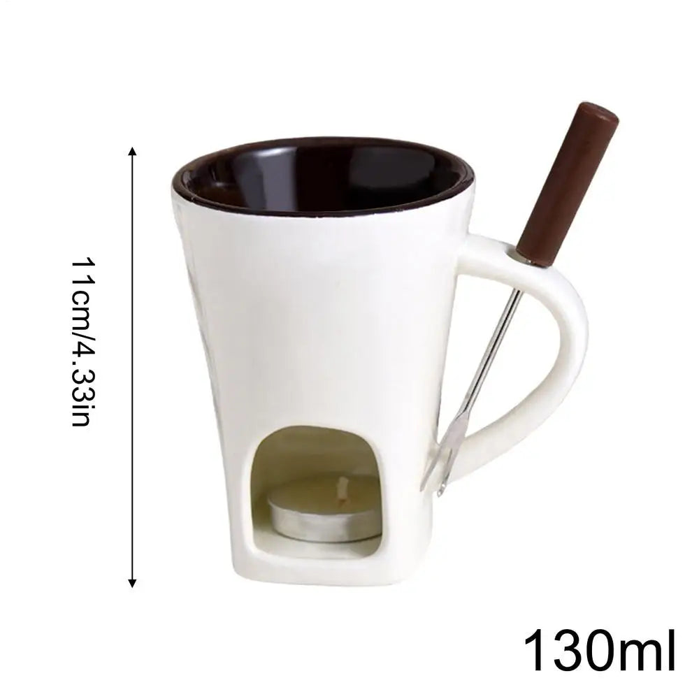 130ML European Candle Cup Cheese Chocolate Melting Ceramic Mug Heating Food Ceramic Mug with Fork Creative Coffee Mug Tableware