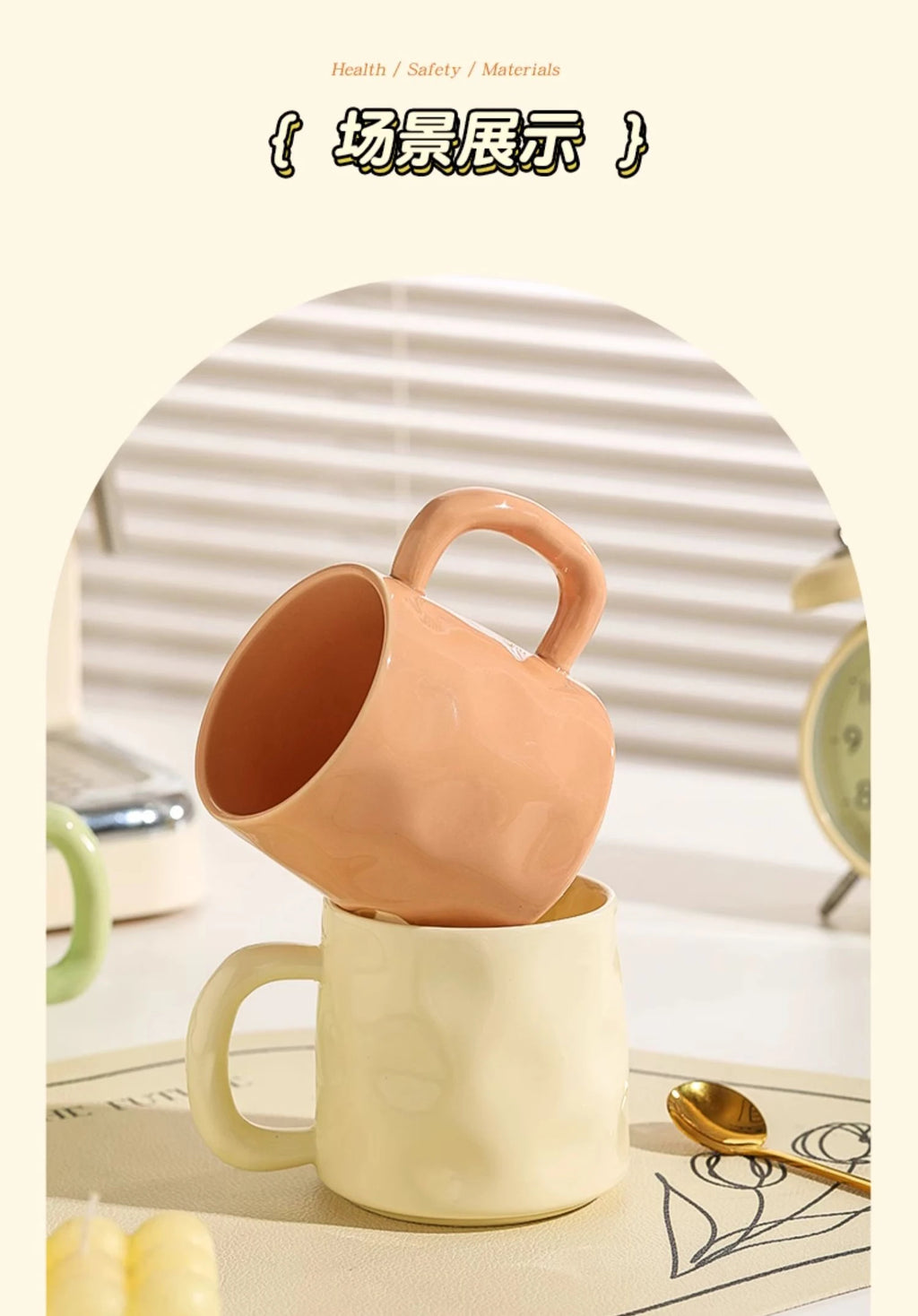 350ml Household Solid Ceramic Cup New Handle Cream Wind Office Coffee Cups High Aesthetic Underglaze Colour Green Creative Mug