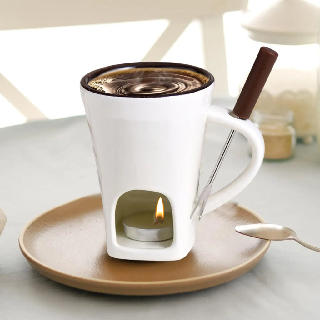 130ML European Candle Cup Cheese Chocolate Melting Ceramic Mug Heating Food Ceramic Mug with Fork Creative Coffee Mug Tableware