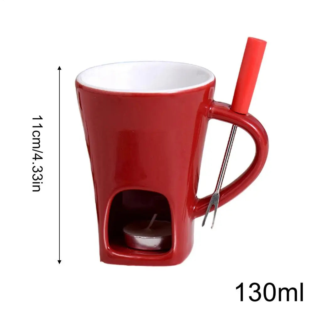 130ML European Candle Cup Cheese Chocolate Melting Ceramic Mug Heating Food Ceramic Mug with Fork Creative Coffee Mug Tableware