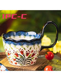 1pc Elegant Hand-Painted Floral Ceramic Mug with Handle - Microwave Safe, Insulated for Hot & Cold Drinks