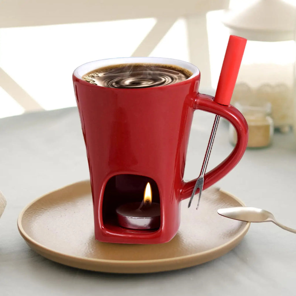 130ML European Candle Cup Cheese Chocolate Melting Ceramic Mug Heating Food Ceramic Mug with Fork Creative Coffee Mug Tableware