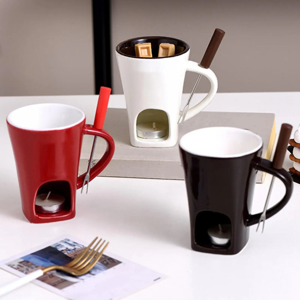 130ML European Candle Cup Cheese Chocolate Melting Ceramic Mug Heating Food Ceramic Mug with Fork Creative Coffee Mug Tableware