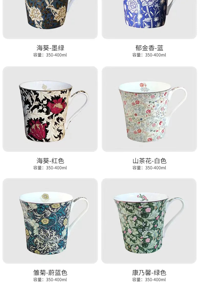 400ml Creative Flower Ceramic Mugs With Handle Floral Mugs Porcelain Bone China Tea Mug Coffee Cups Large Coffee Mugs Home Decor