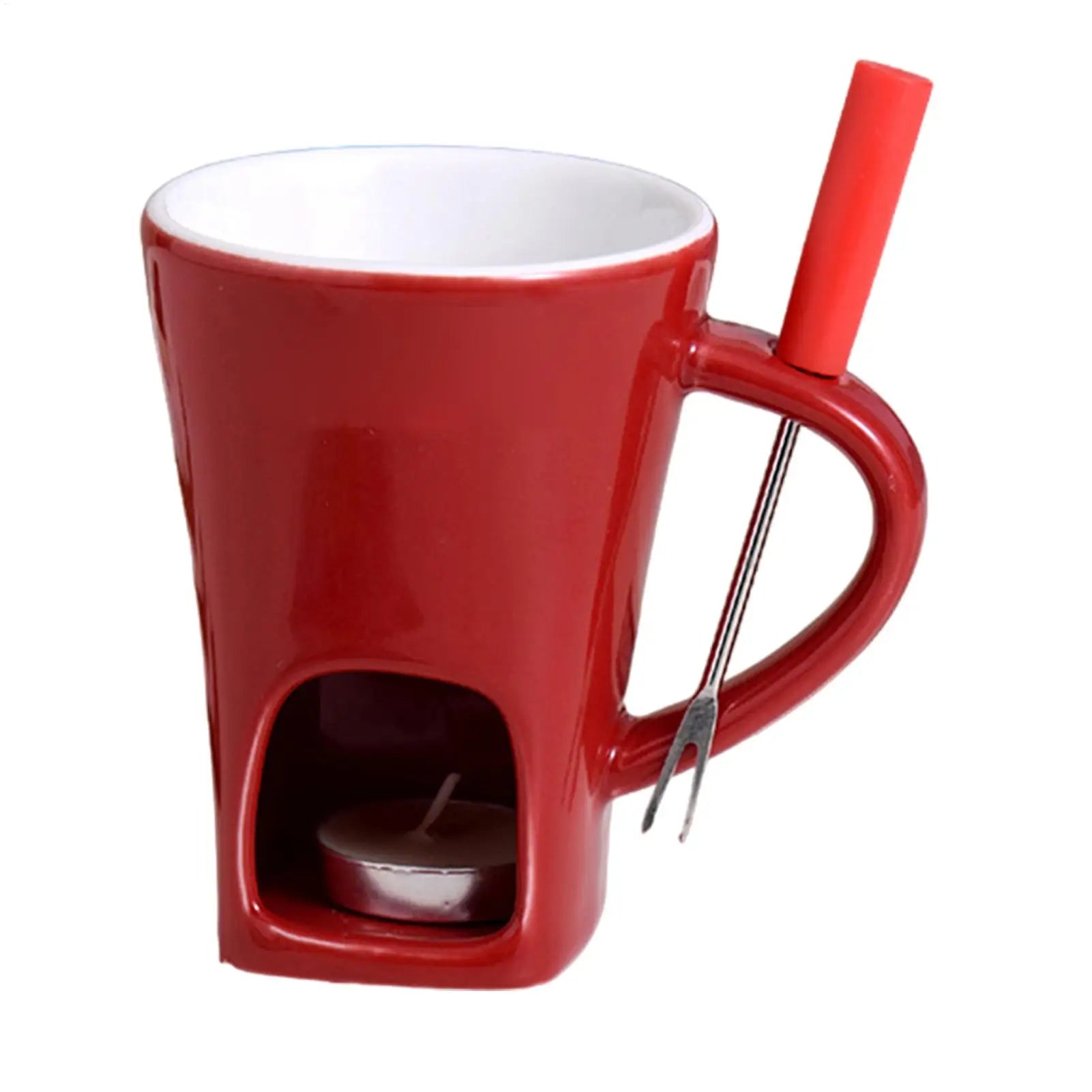 130ML European Candle Cup Cheese Chocolate Melting Ceramic Mug Heating Food Ceramic Mug with Fork Creative Coffee Mug Tableware