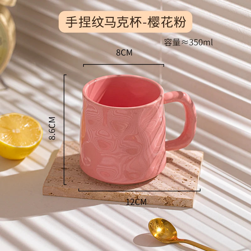 350ml Household Solid Ceramic Cup New Handle Cream Wind Office Coffee Cups High Aesthetic Underglaze Colour Green Creative Mug