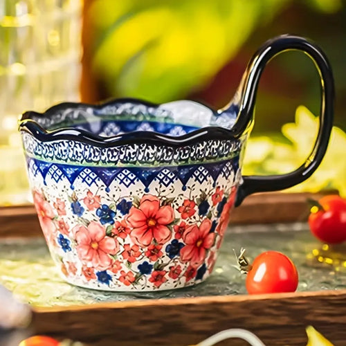 1pc Elegant Hand-Painted Floral Ceramic Mug with Handle - Microwave Safe, Insulated for Hot & Cold Drinks