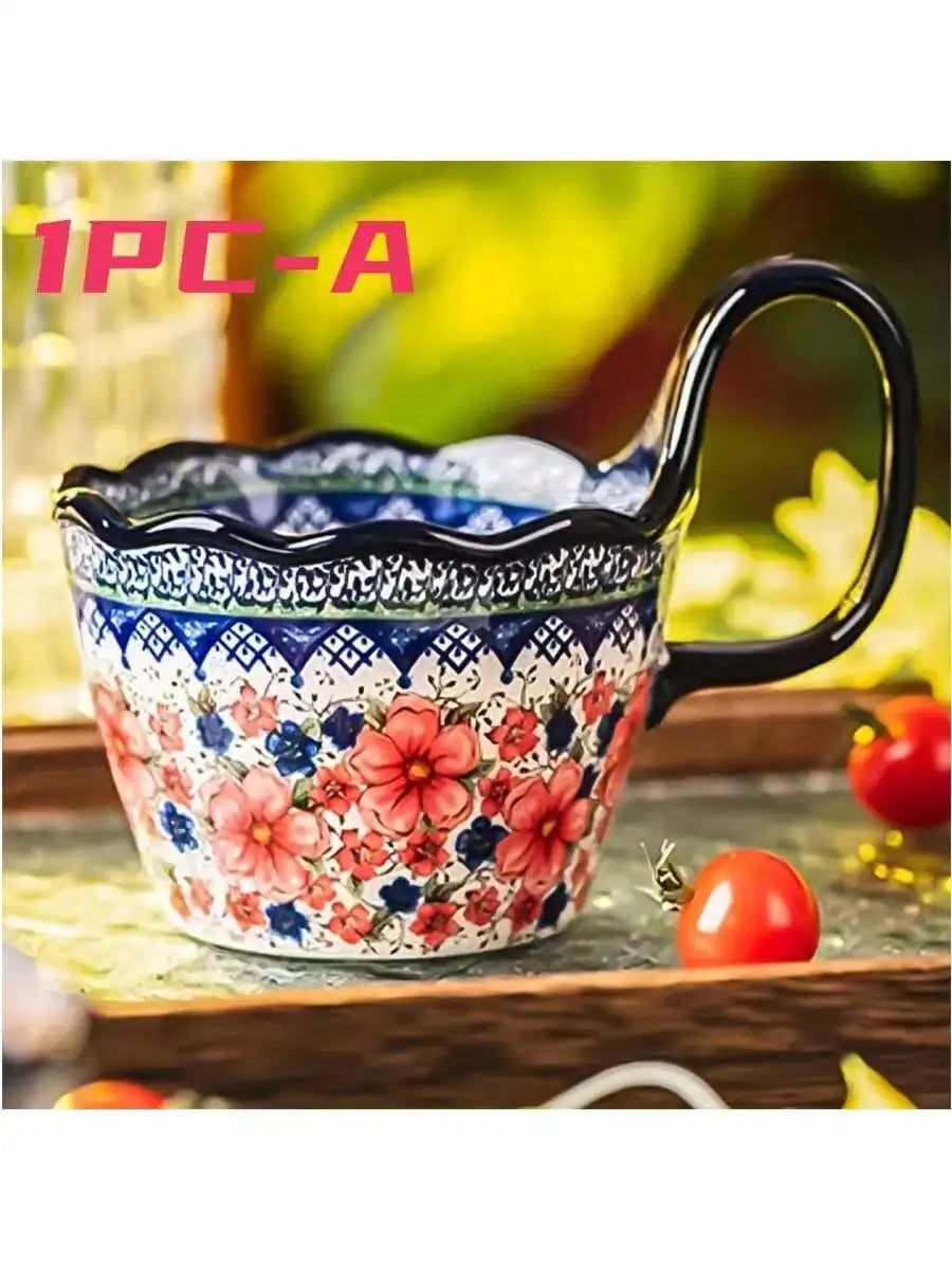 1pc Elegant Hand-Painted Floral Ceramic Mug with Handle - Microwave Safe, Insulated for Hot & Cold Drinks