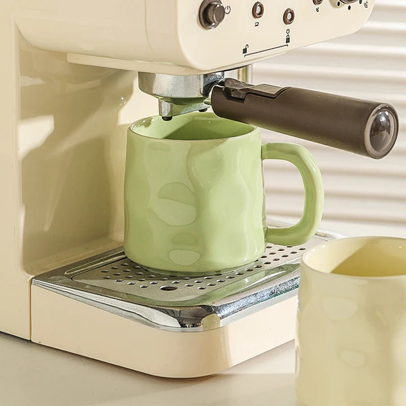 350ml Household Solid Ceramic Cup New Handle Cream Wind Office Coffee Cups High Aesthetic Underglaze Colour Green Creative Mug