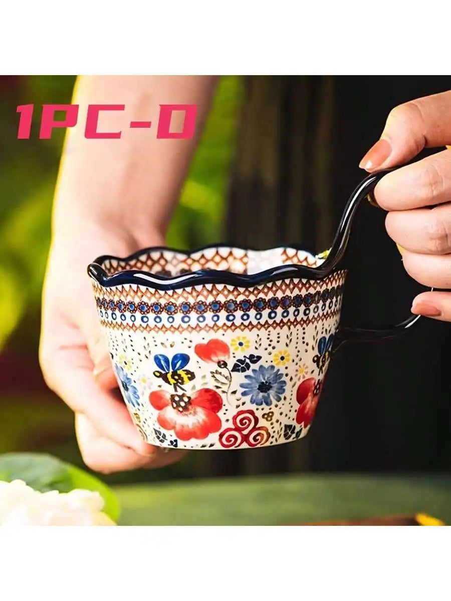 1pc Elegant Hand-Painted Floral Ceramic Mug with Handle - Microwave Safe, Insulated for Hot & Cold Drinks