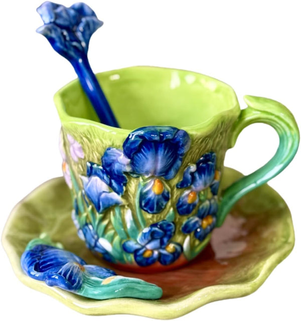 Iris Ceramic Flower Mug Set